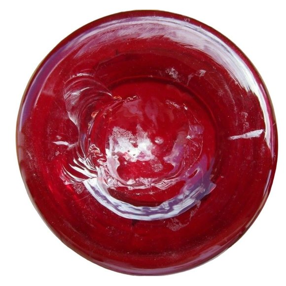 Vintage Ruby Red Footed Tumblers Hand Blown Rough Pontil Rolled Rim a Pair Very - Picture 9 of 12